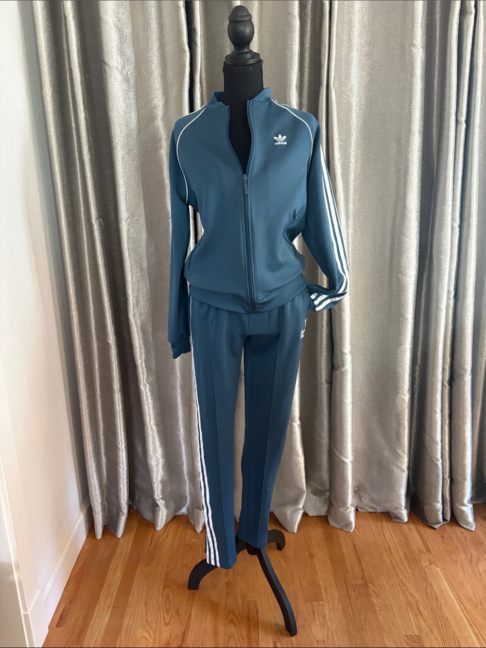 Adidas Steel Blue Track Jacket and Tapered Joggers Set